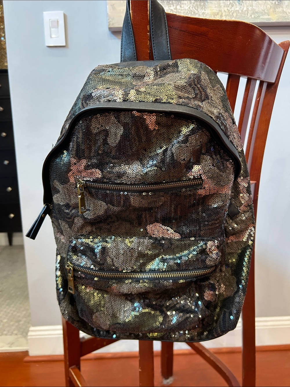 Sequin Camo Mini Backpack - Black/Brown